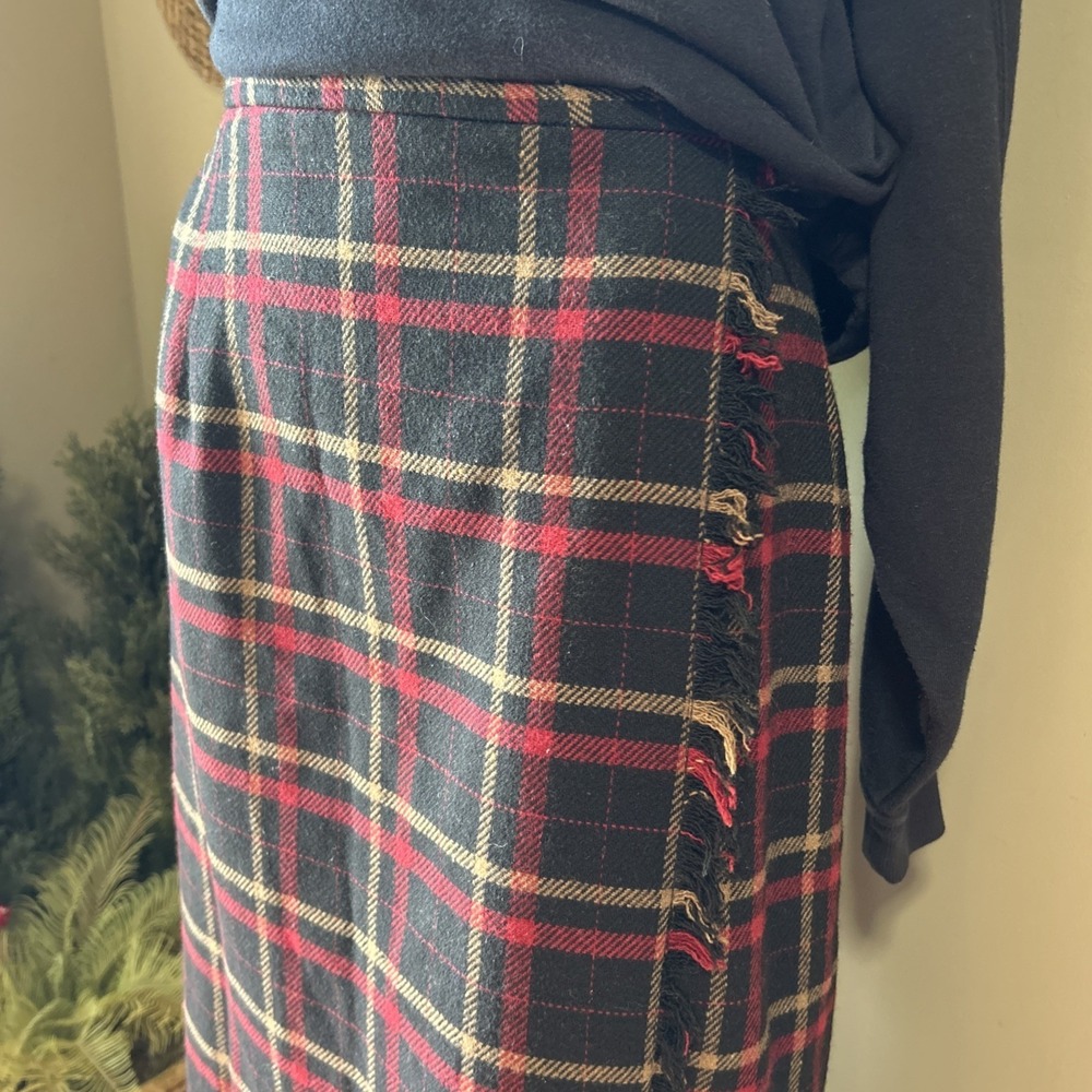 Vintage Michele Skirt Womens 12 Plaid Maxi Wool Blend Fringe Western Boho